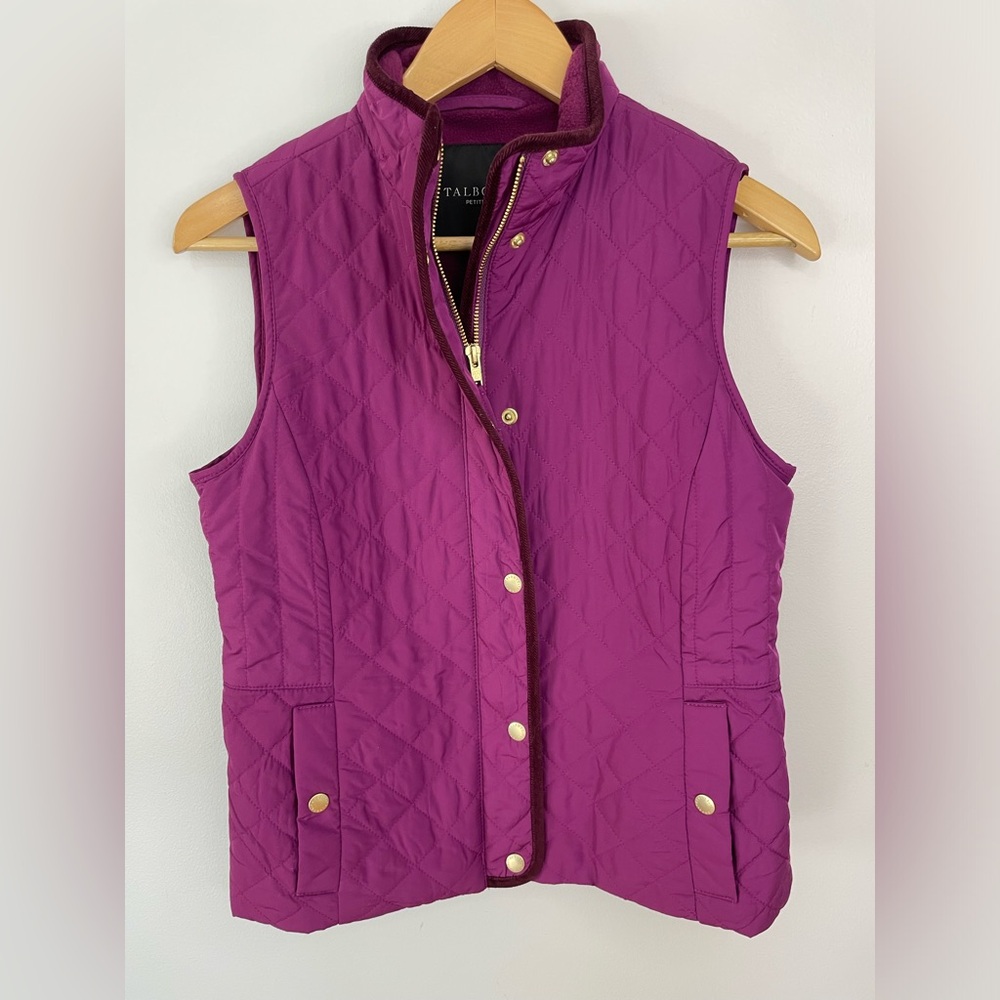 Talbots Women’s Quilted Vest Cranberry Red Fleece Lined Petite NWT